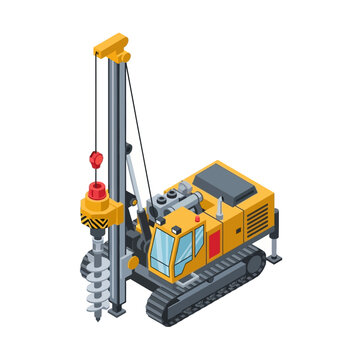 Yellow drilling rig machinery equipment for construction site.