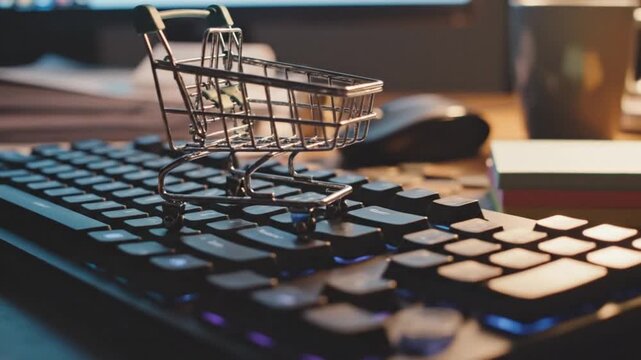 Shopping Cart on a Keyboard, Representing Online Shopping and E-commerce