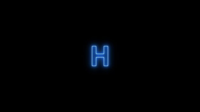 Glowing neon light H text animation on black background. Abstract neon blue color text . English alphabet education type word writing letter neon line skip left icon animation.