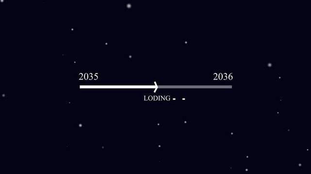 Motion graphic digital progressing  bar from 2035 to 2036 symbolizing future planning, strategic transition, innovation, and growth with focus on leadership, success, and business development.,4k 