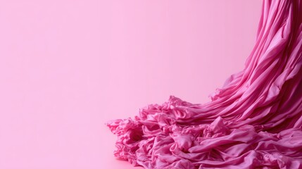 Fototapeta premium An artistic representation of flowing pink fabric cascading elegantly against a soft pink background, showcasing the beauty of textures and color contrasts that evoke emotional responses.