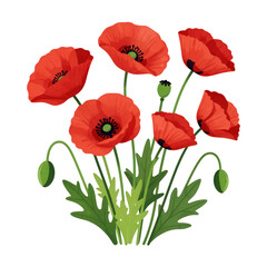 Obraz premium Bouquet of Red Poppies With Green Stems