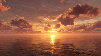 Obraz premium Sunset over the ocean reflecting light and clouds in the sky during late afternoon at a coastal location