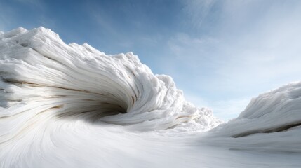 Obraz premium An abstract visualization of white waves intertwining in a surreal landscape, embodying motion and fluidity, evoking emotions of serenity and imagination.