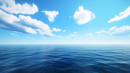 Obraz premium Blue sky over calm sea. Blue sea and sunny sky on horizon over calm water