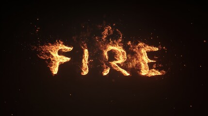 Flames form letters to create the word fire in bright orange glow against dark background