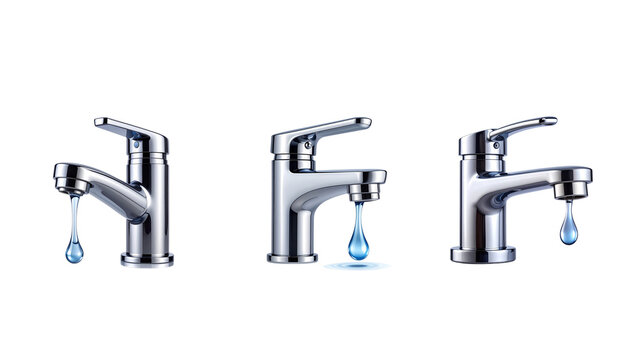 &ldquo;Chrome Faucet with Single Water Drop, Front View, isolated on transparent background&rdquo;