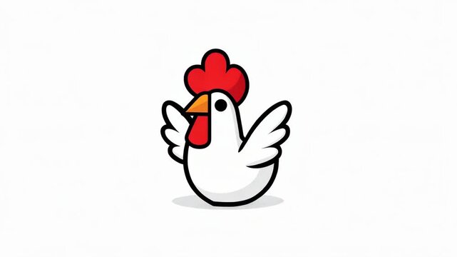 Cute cartoon chicken logo animation on white background animated farm animal concept perfect for childrens content and food industry promotion