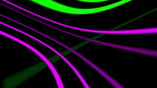 Abstract Neon Green and Magenta Glowing Lines Moving on Black Background