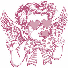 cupid pink line valentine booy and love sweet