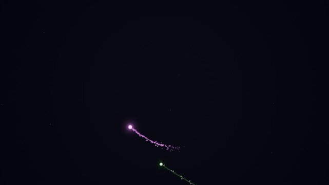 A single firework explodes in the dark night sky leaving a trail of light.