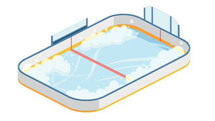 Isometric ice hockey rink with glass panels and red line markings