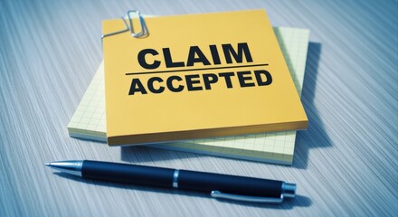 Claim Accepted Notice on Sticky Note with Pen, Symbolizing Approval and Positive Outcome