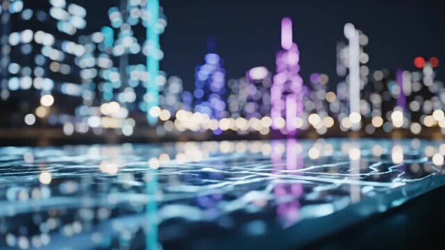 Night City Skyline Reflections Over Glassy Water.