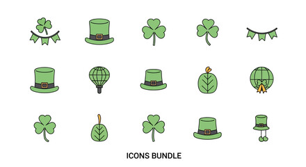 Fototapeta premium Collection of Green St Patricks Day Icons.