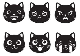 Cartoon Cat Faces with Emotional Reactions