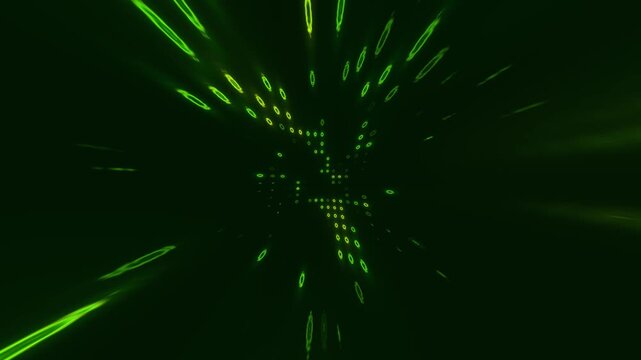 Futuristic Data Flowing Through a Green Digital Tunnel