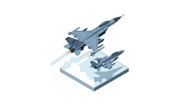 Modern fighter jets taking flight in isometric style