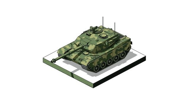 Camouflage military tank in isometric style showcasing detailed design and modern warfare technology