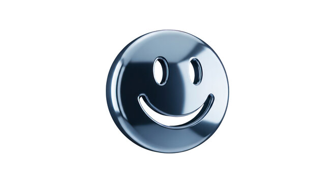 Shiny metallic smiley face isolated on transparent background, perfect for emoticon design element, modern digital illustration