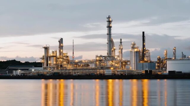 Modern refineries play a central role in the petroleum fuel industry, converting raw crude oil into usable fuels through advanced chemical processes. cinematic color correction, natural uneven
