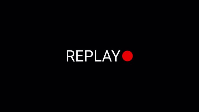 Replay text button animation for video camera and camcorder recordings ,Vertical VHS Replay Overlay with Alpha channel for video editing, cinematic overlays. replay icon motion graphic animation.
