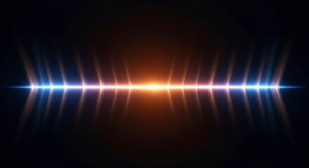 Obraz premium A dynamic symmetrical abstract light effect featuring blue and orange colors on a dark background. illustration