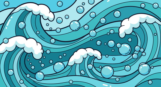Wavy Ocean Waves with Bubbles and Foam.