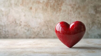 red heart symbol with copy space on neutral textured background