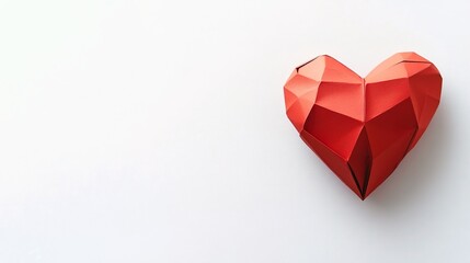 red paper heart with copy space on white minimalist background