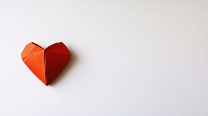 red paper heart with copy space on white minimalist background