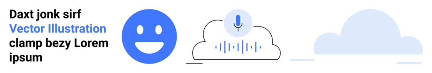 Fototapeta premium Communication, technology, data, cloud storage, remote access, emoticons. Blue happy face, soundwave within cloud and cloud icon. Communication and technology concept