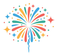 Colorful Firework Exploding on White Background with Sparklers