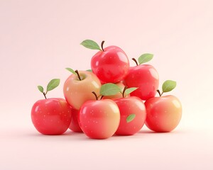 Obraz premium Fresh Red and Yellow Apples Stacked on a Soft Pink Background