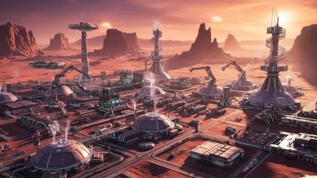 An industrial facility or a scientific base on a desert alien planet