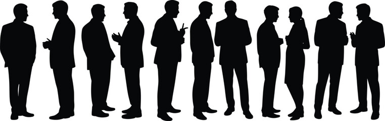 Vector illustration of business silhouette icons&mdash;symbols for professional communication, networking, teamwork collaboration, corporate meeting, social interaction, and organizational identity
