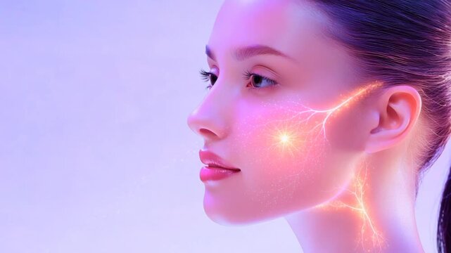 Collagen Mask Absorbing into Skin with Fiber Realignment, Facial Anti Aging Medical Visualization