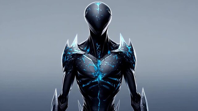 Futuristic alien warrior with glowing blue veins scifi concept art