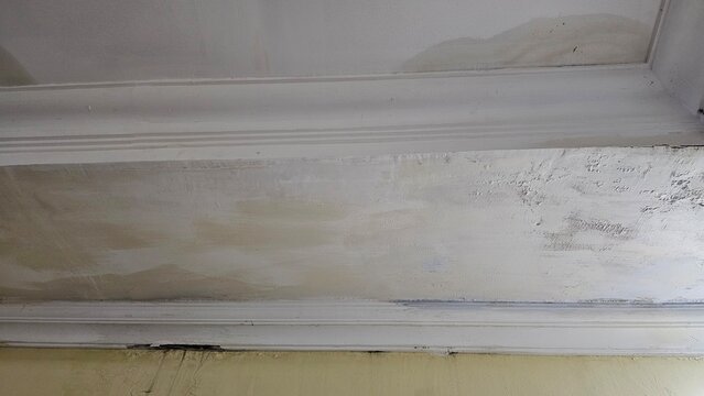 The damaged gypsum ceiling of the roof of the house is leaking, damp and moldy, conditions that are not good for the health of the occupants.