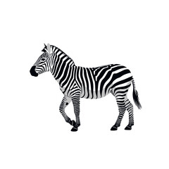 Zebra walking with black and white stripes on white background  