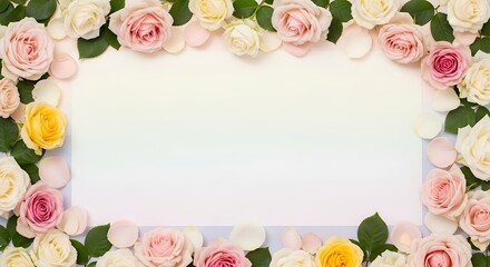 Elegant Floral Frame with Soft Pink and Yellow Roses