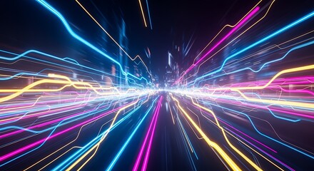 Colorful Neon Light Trails on Black Background