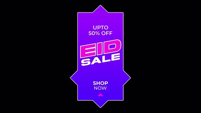 Modern Neon Eid Sale Vertical Banner Animation on Transparent