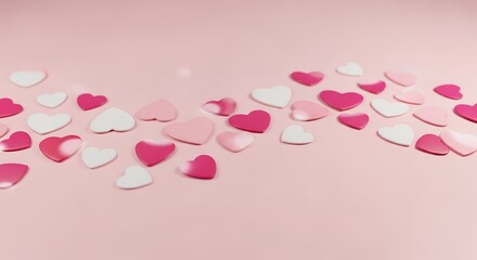 Pink and White Heart Confetti on Soft Pink Background