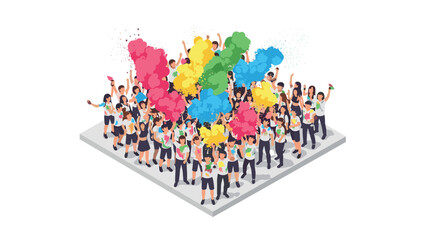 Obraz premium Colorful celebration with diverse group and vibrant paint splashes in isometric style