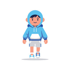 Fototapeta premium A cartoon boy wearing a blue hoodie stands smiling.