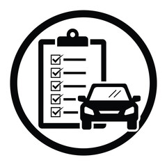 Fototapeta premium Black and white icon of a car inspection checklist on a clipboard