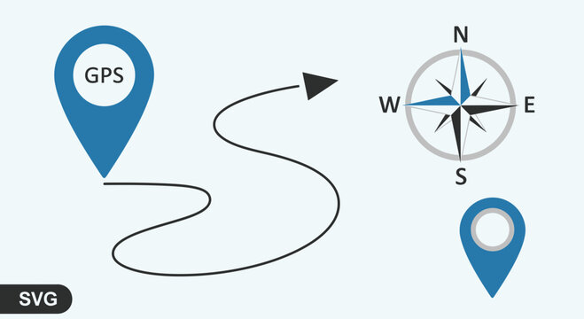 GPS navigation, route planning, and compass direction concept