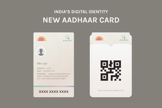 Aadhaar card digital identity vector illustration design. Demo of new aadhaar card application unique identification of india