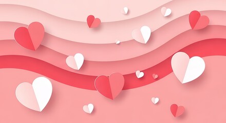 Soft Pink and Red 3d Hearts with Curved Lines